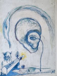 Günter Brus, Günter Brus, Unwahrscheinlichkeit der Erinnerung, pastels et crayon sur papier, 98 x 70 cm 1989